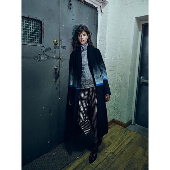 T by Alexander Wang Horizon Stripe Double-Breasted Ombre Wool Car Coat - Picture 2 of 15